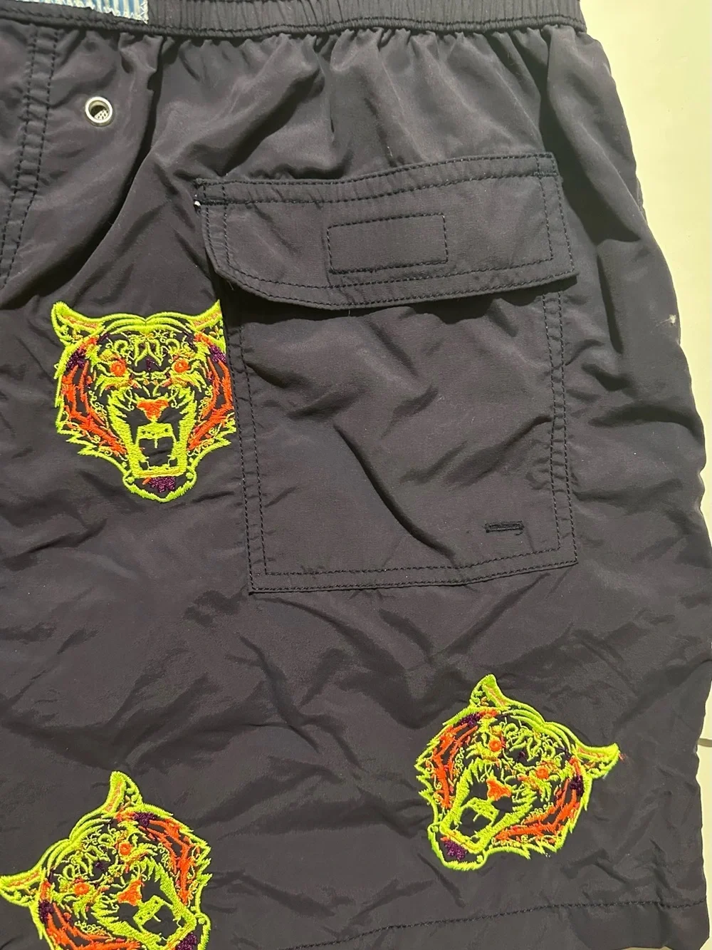 NEW, LES CANEDIERS SAINT TROPEZ Embroidered Blue Tiger Swim Shorts Mens Swimwear